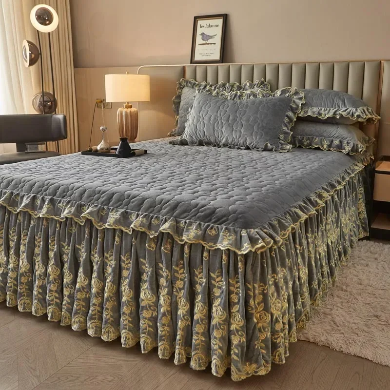 Embroidery Quilt Cover - AI WINSURE-고급스러운 벨벳 침대 시트 세트,
