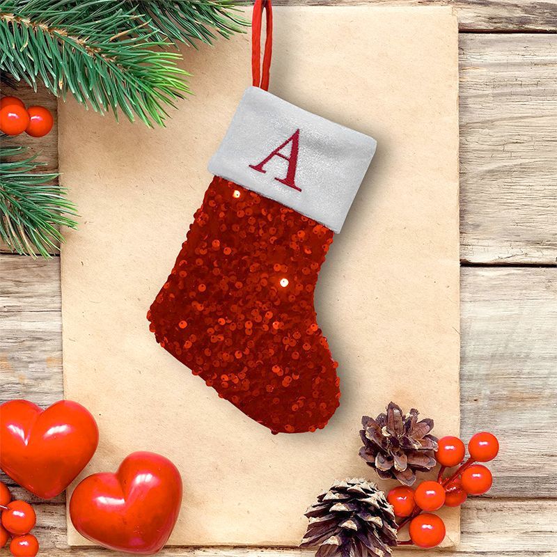 Embroidery Xmas Stocking - 빨간색 스팽글 크리스마스 양말, A 자수,