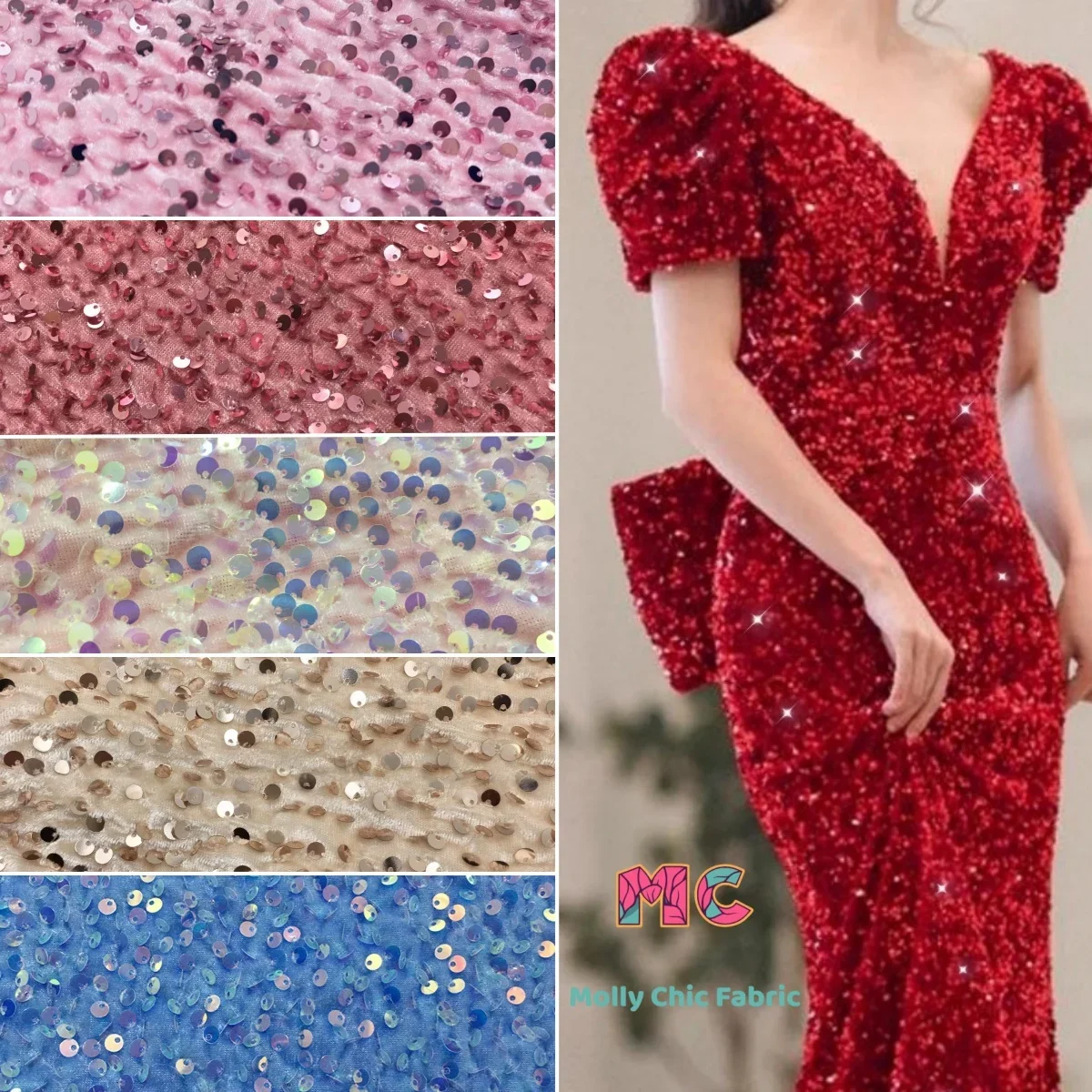Velvet Fabric Embroidery - 고품질 탄성 자수 컬러 스팽글 벨벳
