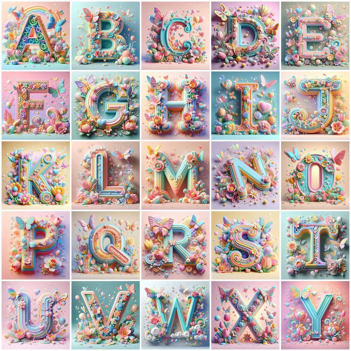 Embroidery Font - 화칸 다이아몬드 페인팅 나비 동물 알파벳