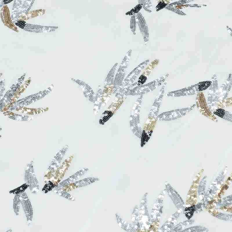 Velvet Fabric Embroidery - 화이트 입체 꽃 실크 스팽글 자수