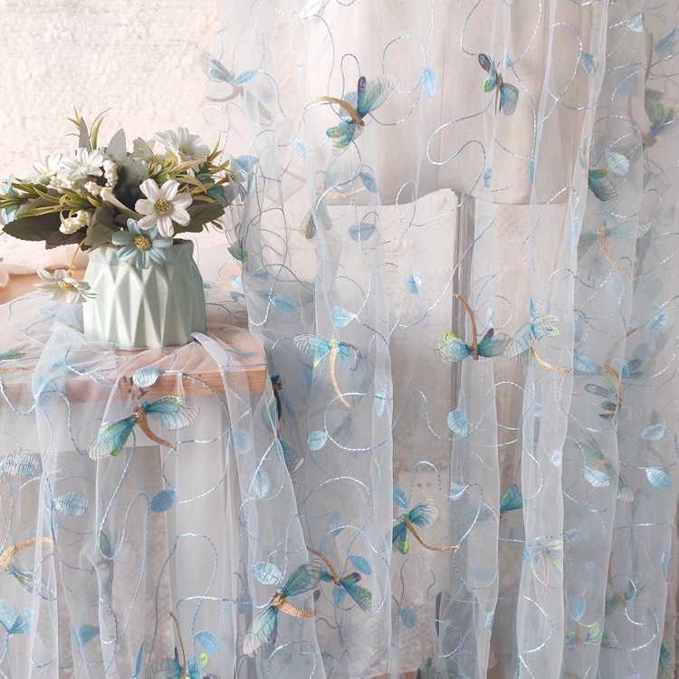 Embroidery Tulle - 1야드 블루 핑크 메쉬 원단 입체