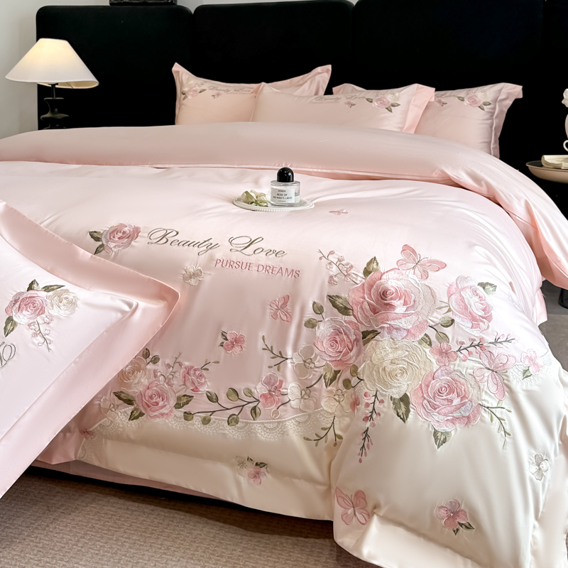 Embroidery Quilt Cover - 100% 면 침구 세트 고급 꽃