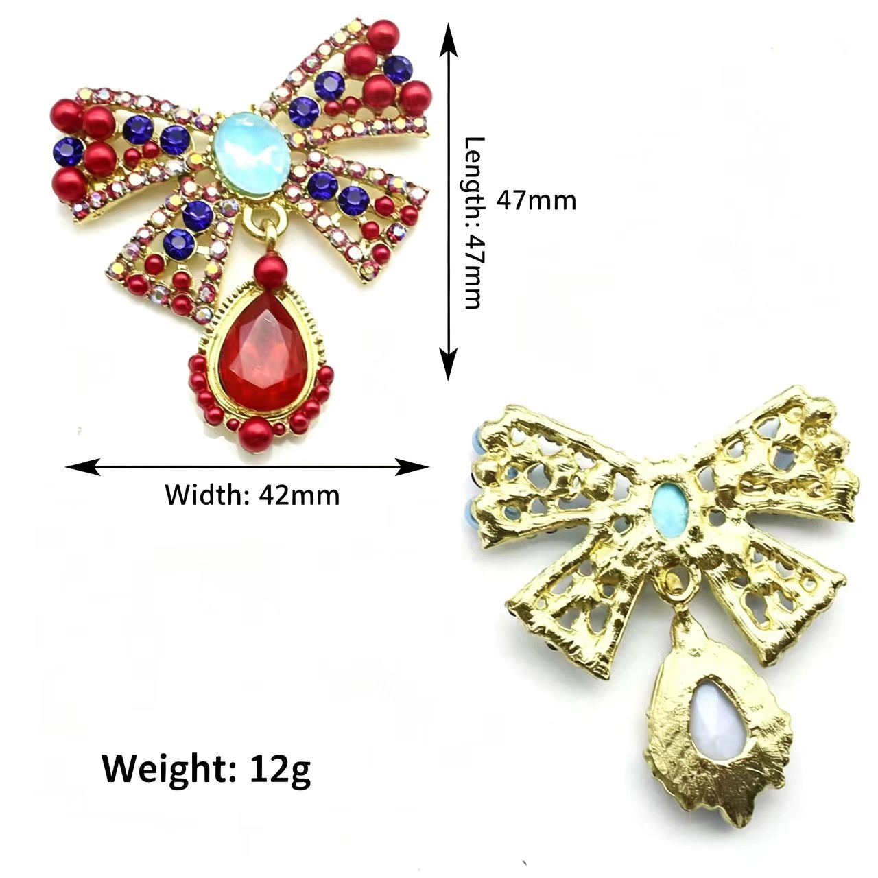 Embroidery Tulle - 골드 합금 리본 크리스탈 라인스톤 브로치