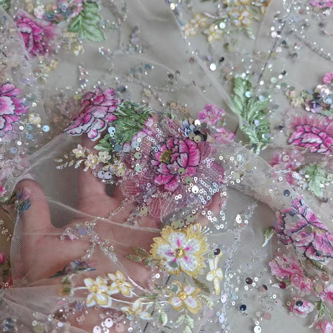 Embroidery Tulle - 1M 120Cm 와이드 럭셔리 비즈 레이스