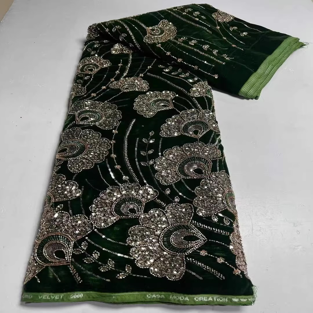 Velvet Fabric Embroidery - 5야드 새 벨벳 텔라 스팽글 비즈