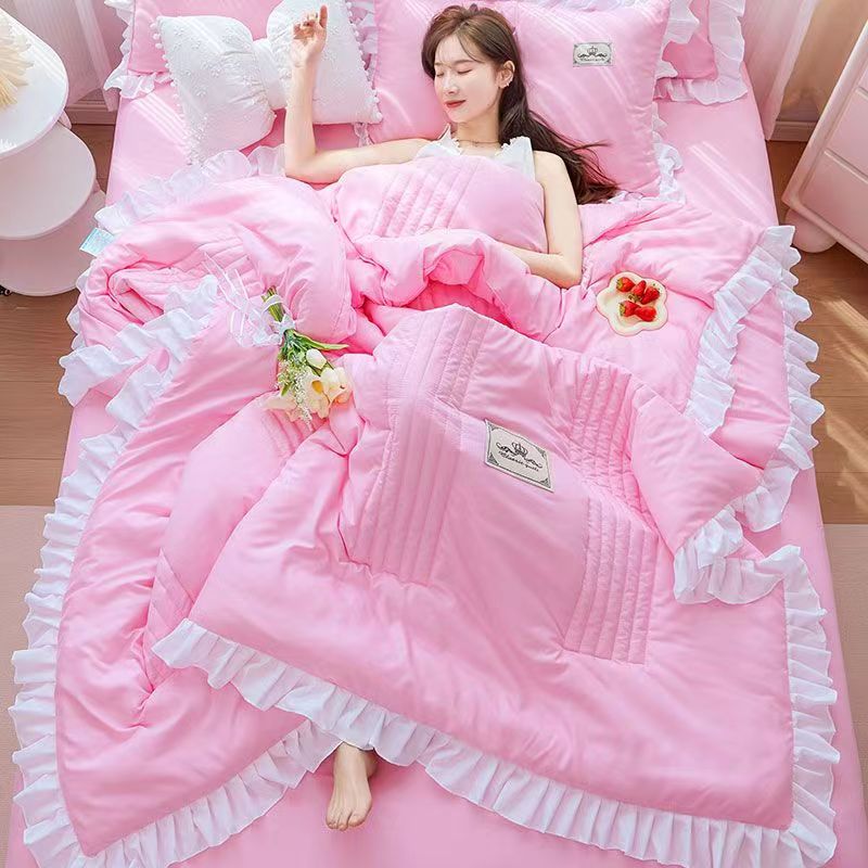 Embroidery Quilt Cover - 1/3Pc 한국어 공주 주름 장식 꽃