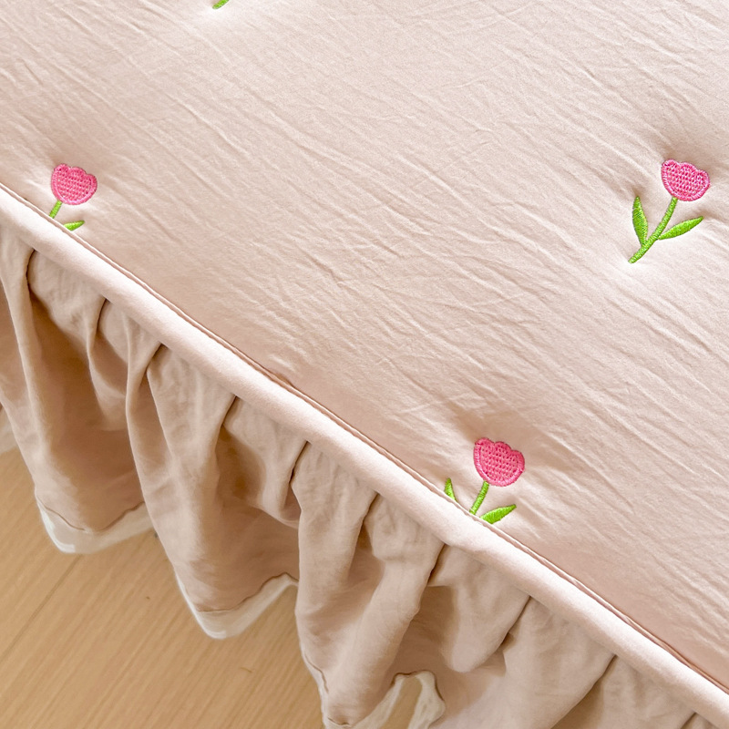 두꺼운 누빔 면 침대 스커트 세트와 베개 커버 자수 로 - Embroidery Quilt Cover 리뷰 및 가격