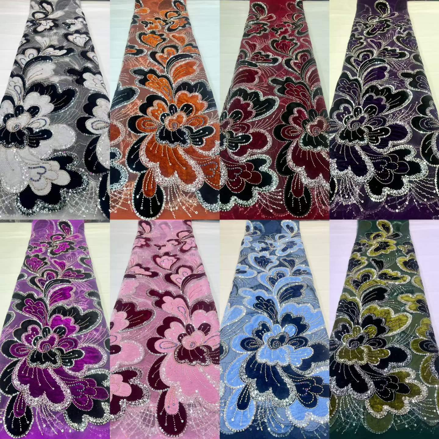 2026 럭셔리 블랙 화이트 벨벳 레이스 원단 스팽글  - Velvet Fabric Embroidery 리뷰 및 가격