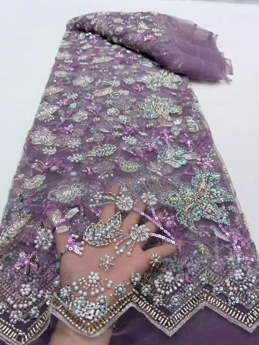 5야드 스팽글 비즈 튜브 자수 원단 의류용 고급 치파오 - Embroidery Tulle 리뷰 및 가격