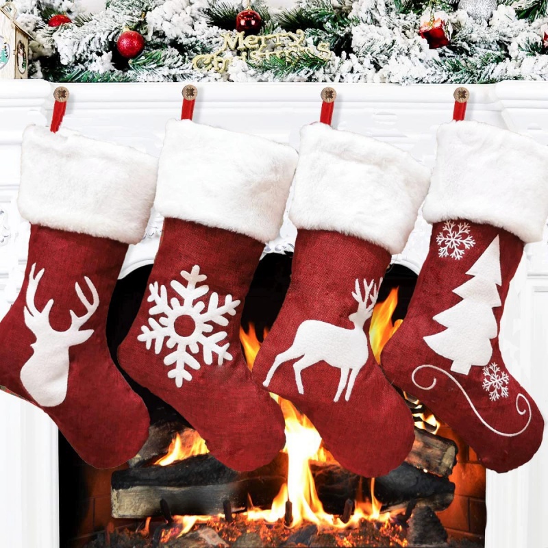 빨간 산타 양말 엘크 눈송이 선물 가방 크리스마스 자수 - Embroidery Xmas Stocking 리뷰 및 가격