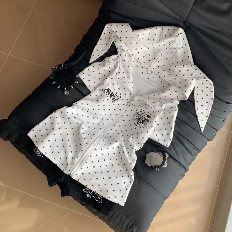 일본 빈티지 토끼 귀 후드티 긴팔 폴카 도트 프린트 Y - Embroidery Zip Up Hoodie 리뷰 및 가격