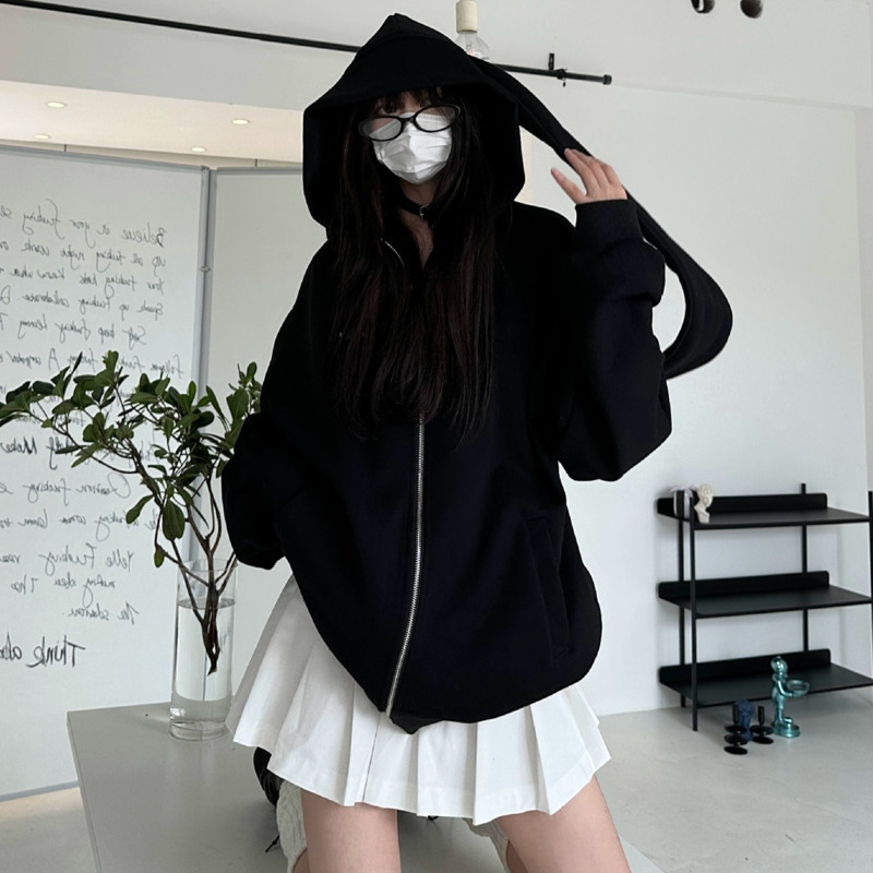 2025 가을 귀여운 토끼 큰 귀 후드티 긴팔 후드 스 - Embroidery Zip Up Hoodie 리뷰 및 가격