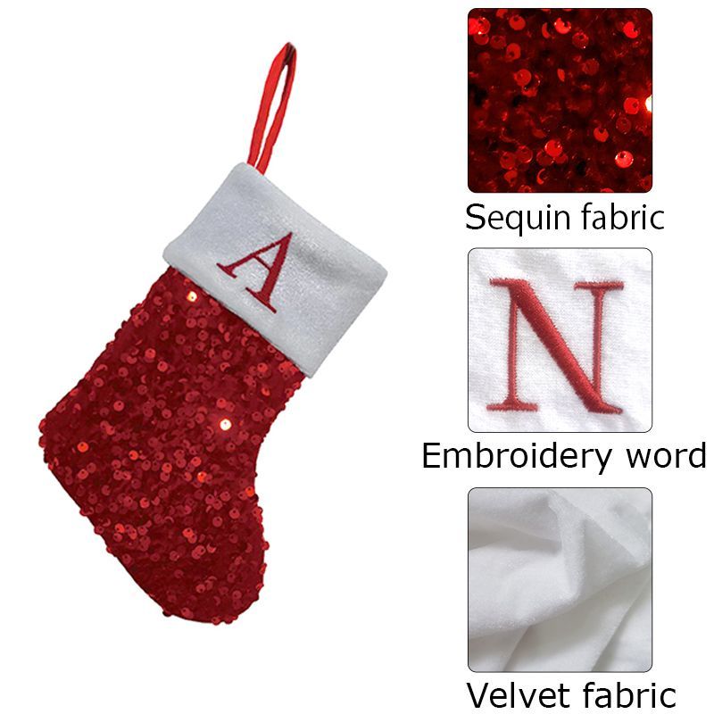 빨간색 스팽글 크리스마스 양말, A 자수, 회색 벨벳  - Embroidery Xmas Stocking 리뷰 및 가격