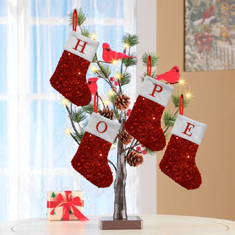 빨간색 스팽글 크리스마스 양말, A 자수, 회색 벨벳  - Embroidery Xmas Stocking 리뷰 및 가격