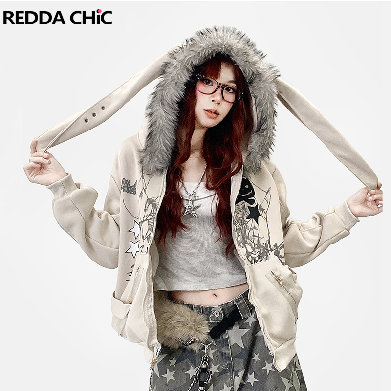 REDDACHiC 미적 지퍼 업 그래픽 후드 재킷 토끼 - Embroidery Zip Up Hoodie 리뷰 및 가격
