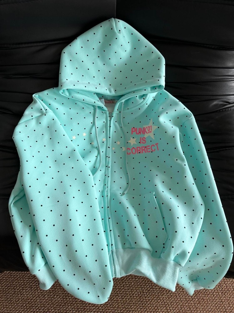 Y2k 새 봄 패션 아메리칸 스타일 폴카 도트 스타 스 - Embroidery Zip Up Hoodie 리뷰 및 가격