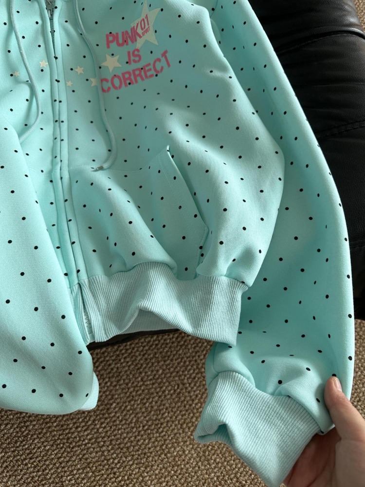Y2k 새 봄 패션 아메리칸 스타일 폴카 도트 스타 스 - Embroidery Zip Up Hoodie 리뷰 및 가격