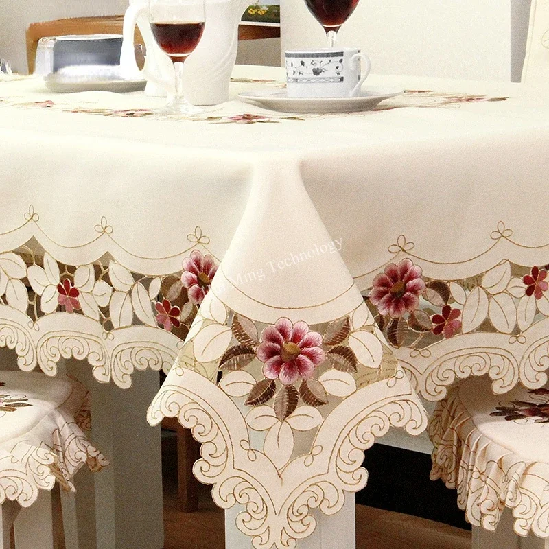 테이블 천으로 식탁보 베이지 두꺼운 럭셔리 수 놓은 직 - Embroidery Xmas 리뷰 및 가격