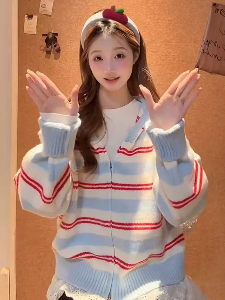 Y2K 프레피 여성 지퍼업 니트 가디건 후드티 대비 스 - Embroidery Zip Up Hoodie 리뷰 및 가격