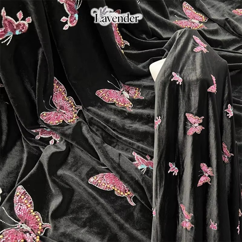 검은색 부드러운 벨벳 원단, 비즈 자수 나비 무늬 스팽 - Velvet Fabric Embroidery 리뷰 및 가격
