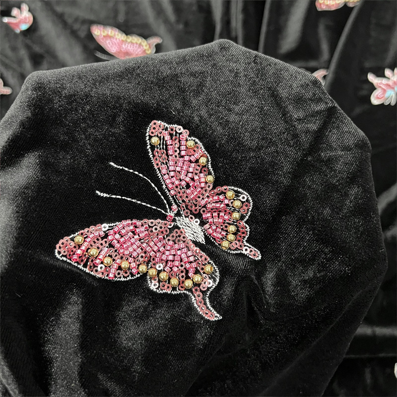 검은색 부드러운 벨벳 원단, 비즈 자수 나비 무늬 스팽 - Velvet Fabric Embroidery 리뷰 및 가격