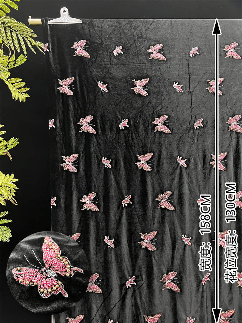 검은색 부드러운 벨벳 원단, 비즈 자수 나비 무늬 스팽 - Velvet Fabric Embroidery 리뷰 및 가격