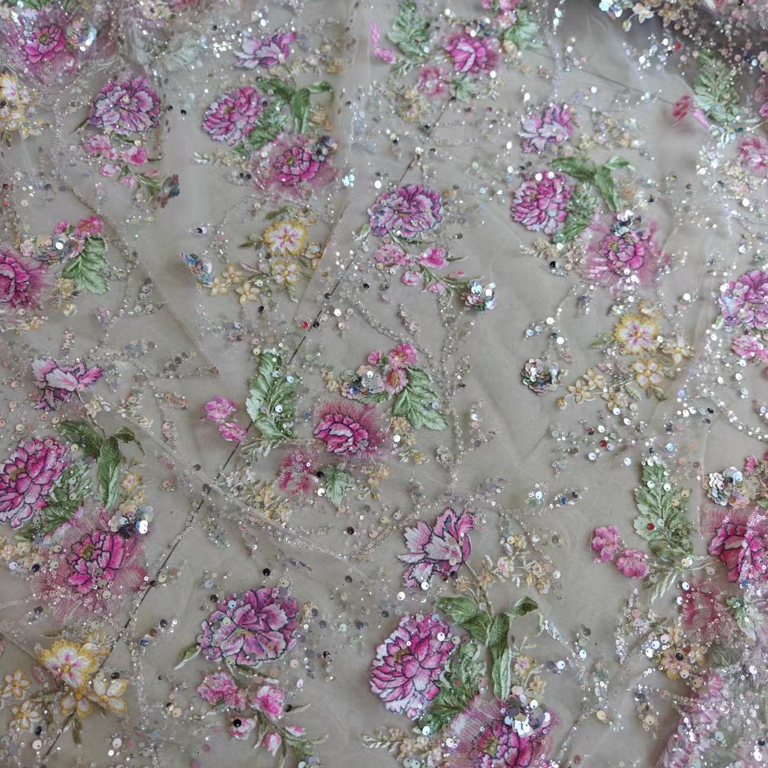 1M 120Cm 와이드 럭셔리 비즈 레이스 원단 3D  - Embroidery Tulle 리뷰 및 가격