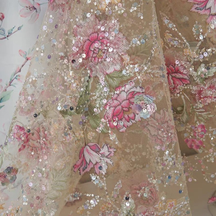 1M 120Cm 와이드 럭셔리 비즈 레이스 원단 3D  - Embroidery Tulle 리뷰 및 가격