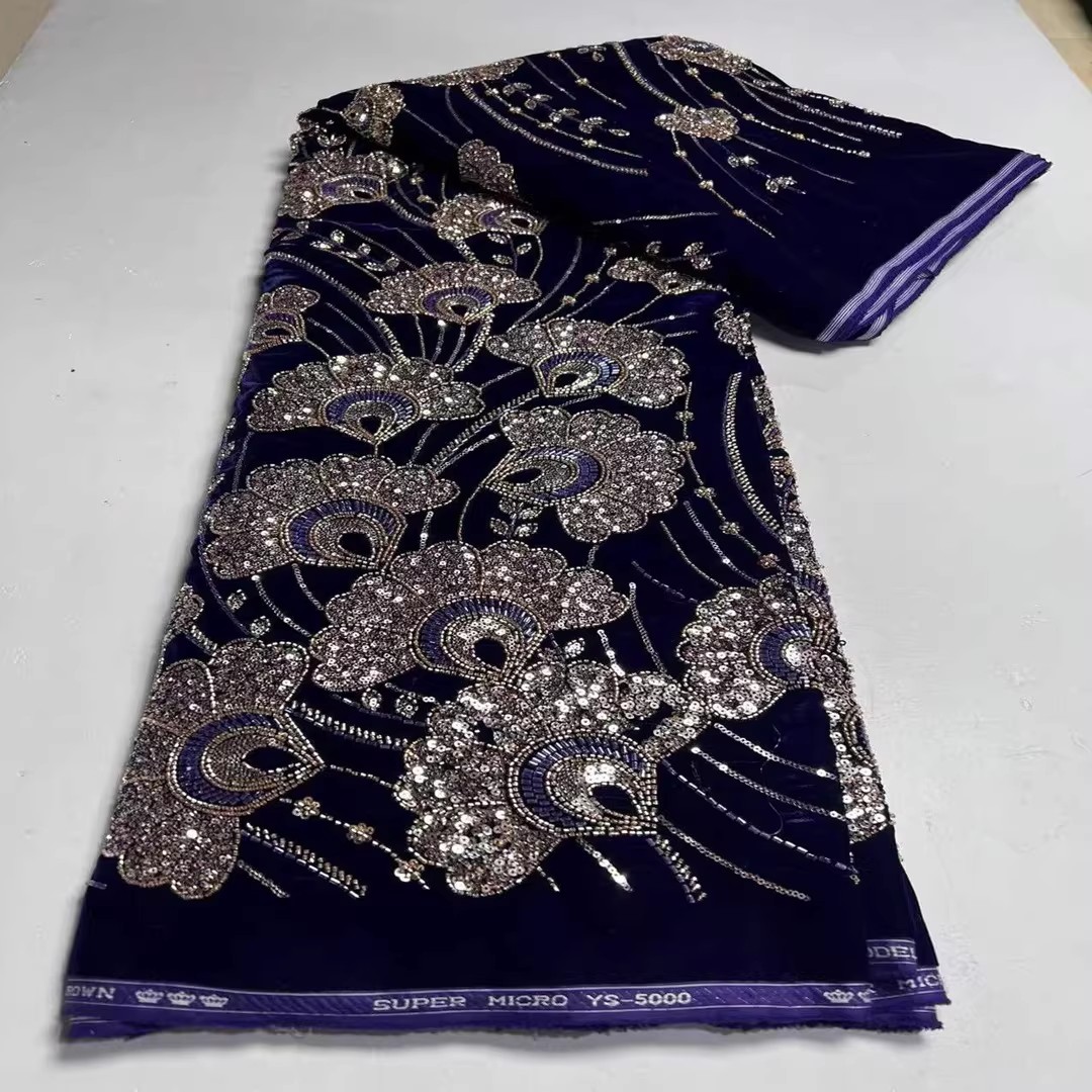 5야드 새 벨벳 텔라 스팽글 비즈 튜브 자수 원단 의류 - Velvet Fabric Embroidery 리뷰 및 가격