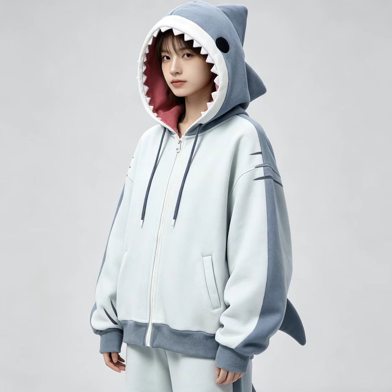 일본 니치 애니메이션 3D 상어 모양 후드 스웨터 여성 - Embroidery Zip Up Hoodie 리뷰 및 가격