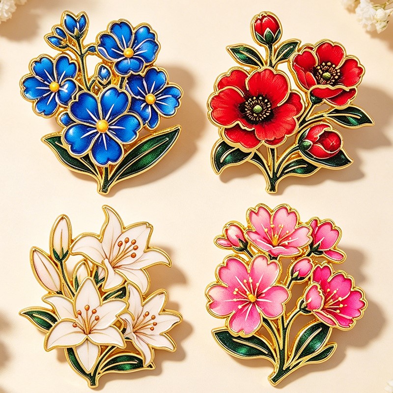 귀여운 빈티지 다채로운 꽃무늬 에나멜 핀 백합 벚꽃 양 - Embroidery Tulle 리뷰 및 가격