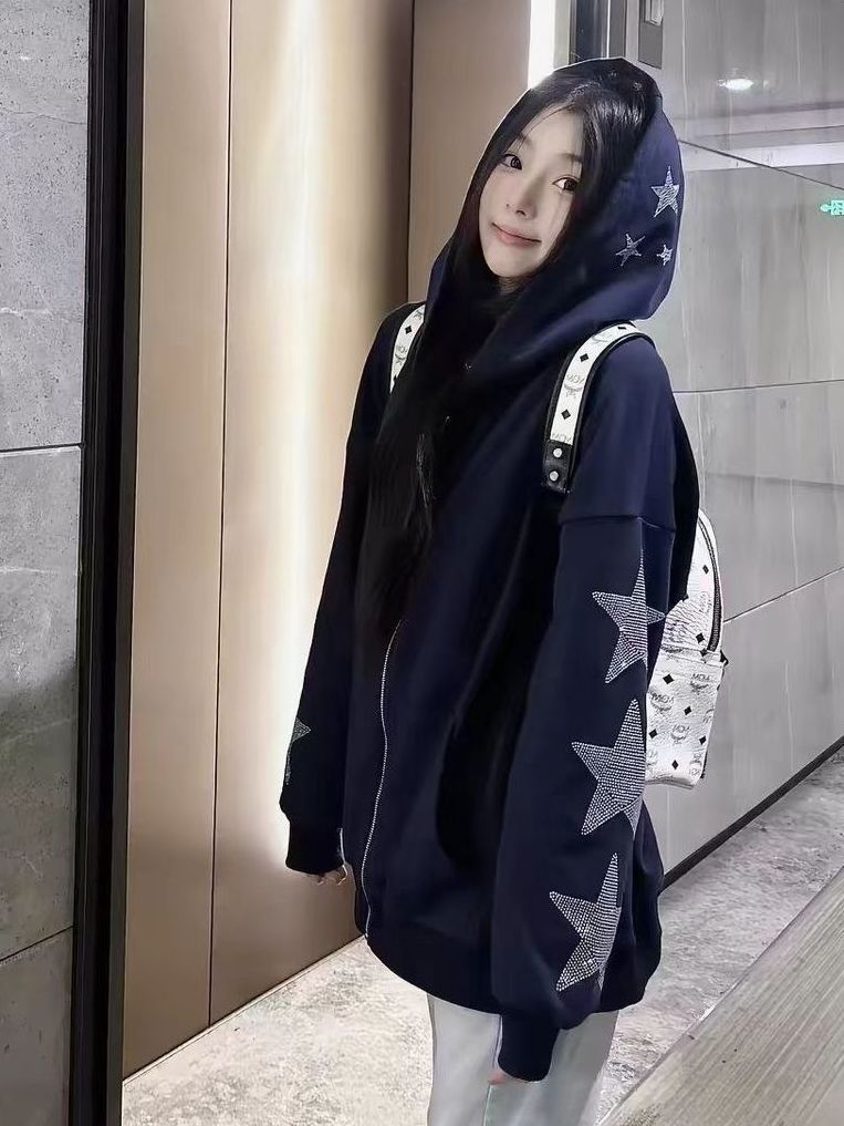 한국 빈티지 네이비 블루 스타 라인스톤 자수 지퍼업 후 - Embroidery Zip Up Hoodie 리뷰 및 가격