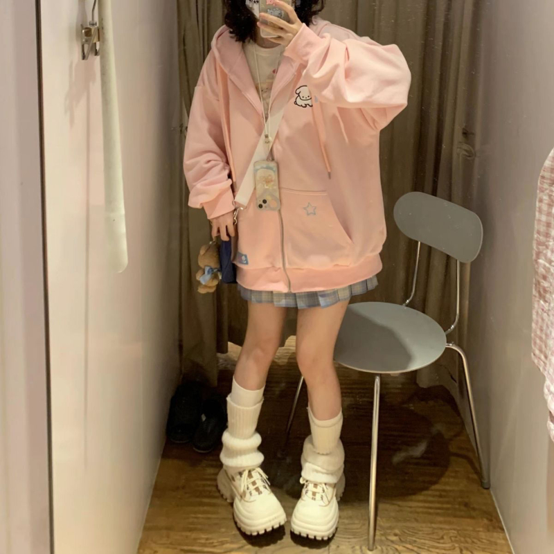 일본 카와이 집업 후드티, 여성 귀여운 소녀 스타 그래 - Embroidery Zip Up Hoodie 리뷰 및 가격