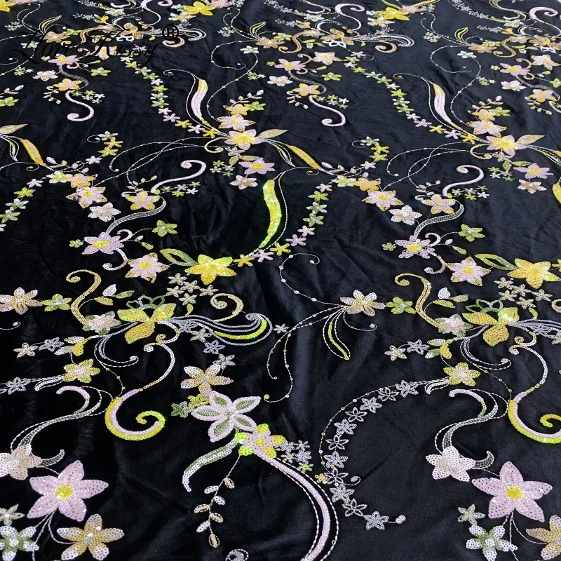 블랙 벨벳 자수 원피스 코트, 화려한 스팽글 원단 스커 - Velvet Fabric Embroidery 리뷰 및 가격