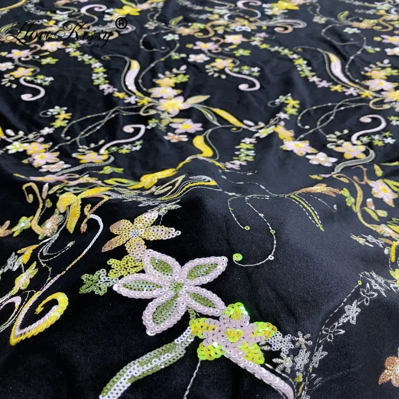 블랙 벨벳 자수 원피스 코트, 화려한 스팽글 원단 스커 - Velvet Fabric Embroidery 리뷰 및 가격